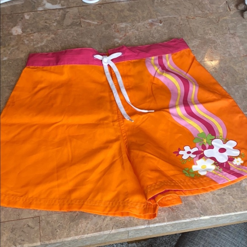 No Boundaries Orange Shorts with Pink and White Details